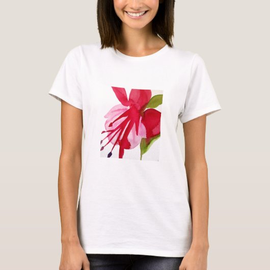 T-shirt Fuchsia pop art watercolour flower (Devant)