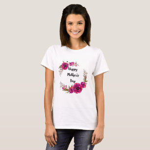 T-shirt Fuchsia Poppies Floral Wreath Bonne fête des mères