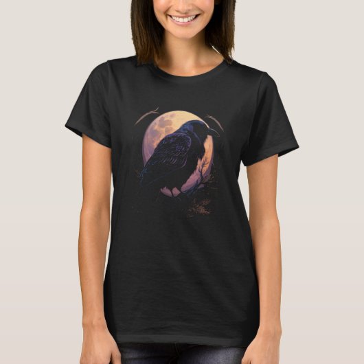 T-shirt Full Moon Crow Raven Flying Bird Halloween  1 (Devant)