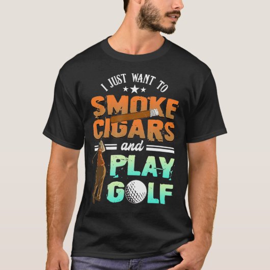 T-shirt Fumer Cigar Et Jouer Golf Golfer Fumer Cigarette (Devant)