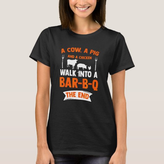 T-shirt Fumer Grill Vache Cochon Barre de poulet B Q Grill (Devant)
