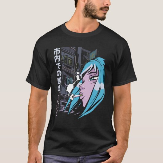 T-shirt Fumer la fille d'Anime (Devant)