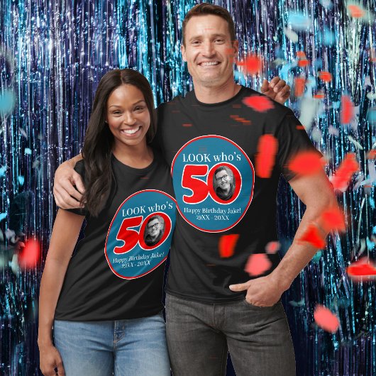 T-shirt Fun 50e rouge & bleu ajoutez votre propre photo et