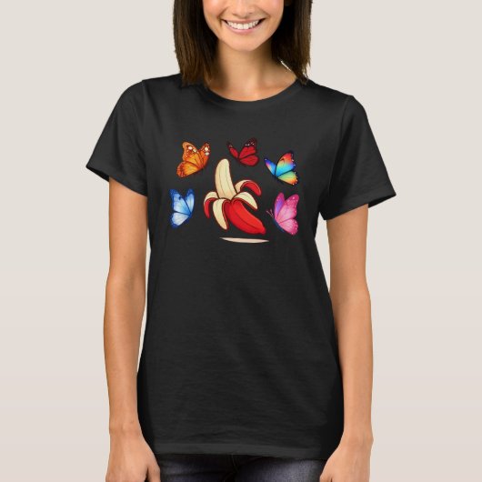 T-shirt Fun Banana with Vibrant Butterflies (Devant)