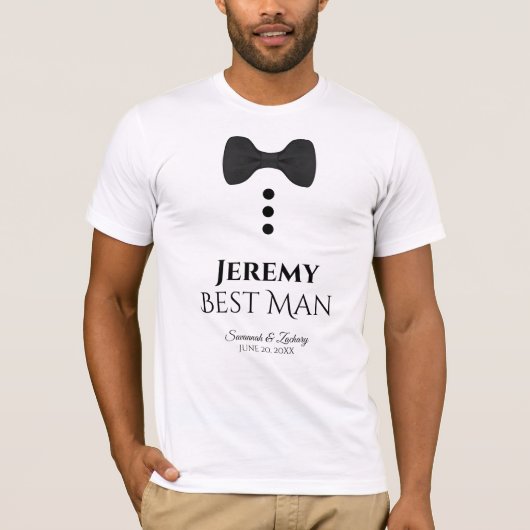 T-shirt Fun Best Man Black Cravate Faux Tuxedo Mariage (Devant)