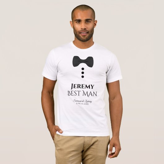 T-shirt Fun Best Man Black Cravate Faux Tuxedo Mariage (Devant entier)