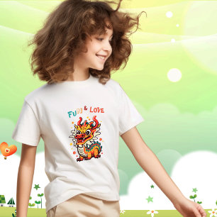 T-shirt Fun Carton Dragon Chinois Nouvel An Fu Kids Cadeau