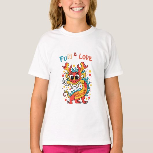 T-shirt Fun Carton Dragon Chinois Nouvel An Fu Kids Cadeau (Devant)