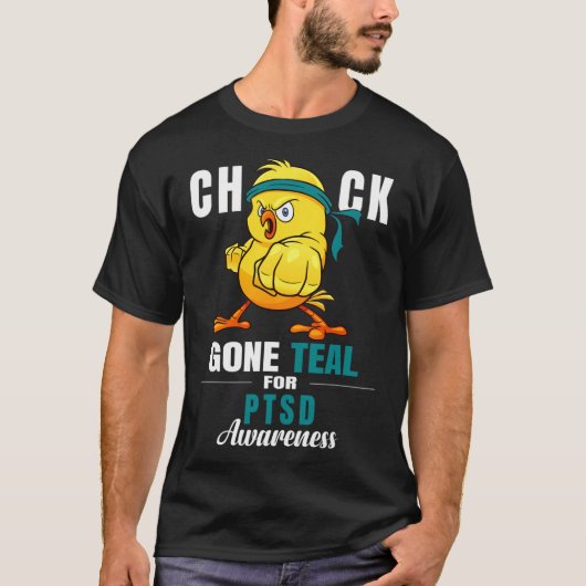 T-shirt Fun Chick Gone Turquoise Ruban Chicken Warrier Pts (Devant)