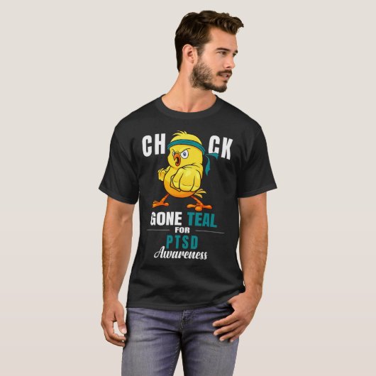 T-shirt Fun Chick Gone Turquoise Ruban Chicken Warrier Pts (Devant entier)