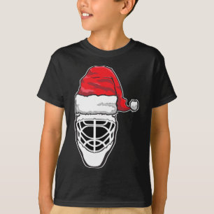 T-shirt Fun Christmas Hockey Goalie Masque Santa Hat Xmas 