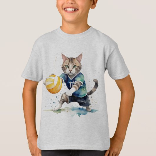 T-shirt Fun Cool Chat Jouer Volleyball Humour animal (Devant)