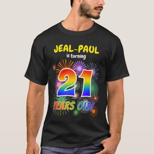 T-shirt Fun Fireworks, Rainbow Look "21", 21e anniversaire (Devant)