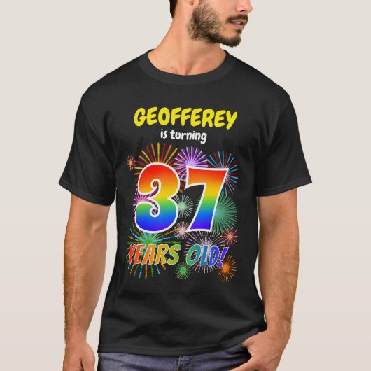 T-shirt Fun Fireworks, Rainbow Look "37", 37e anniversaire (Devant)
