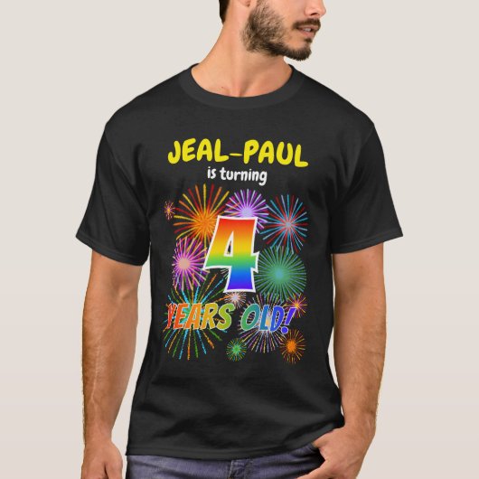 T-shirt Fun Fireworks, Rainbow Look "4", 4e anniversaire (Devant)