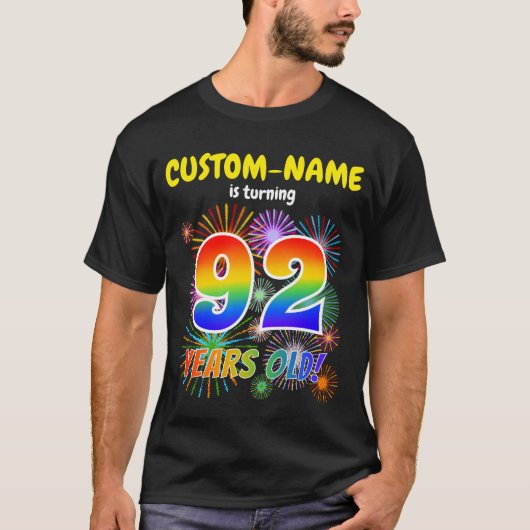 T-shirt Fun Fireworks, Rainbow Look "92", 92e anniversaire (Devant)