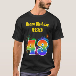 T-shirt Fun Fireworks + Rainbow Motif "43" Anniversaire #