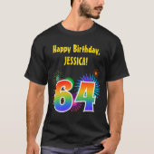 T-shirt Fun Fireworks + Rainbow Motif "64" Anniversaire # (Devant)