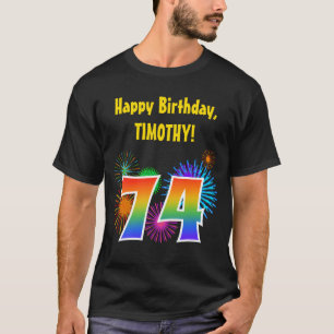 T-shirt Fun Fireworks + Rainbow Motif "74" Anniversaire #