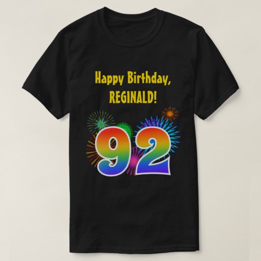 T-shirt Fun Fireworks + Rainbow Motif "92" Anniversaire # (Design devant)