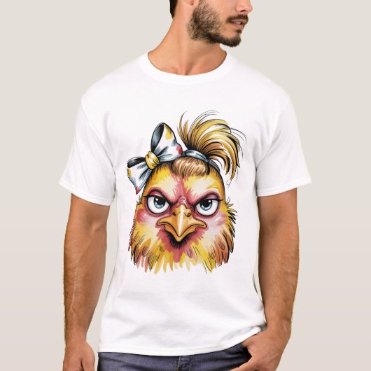 T-shirt Fun Grumpy Poulet Nœud Floral (Devant)