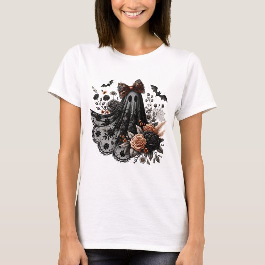T-Shirt Fun Halloween - Fantôme De Dentelle - Blk2 (Devant)