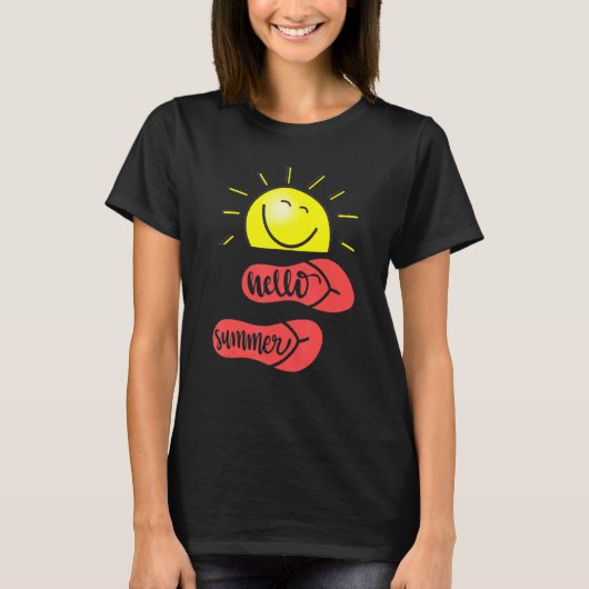 T-shirt Fun Hello Summer Sunshine Smiles Beach été (Devant)