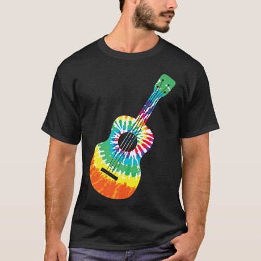 T-shirt Fun Hippie Rainbow Tie Dye Acoustique Guitare Prem (Devant)