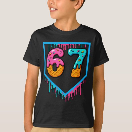 T-shirt Fun Ice Cream Drip 67 Number 6-7 6 7 Baseball Six (Devant)