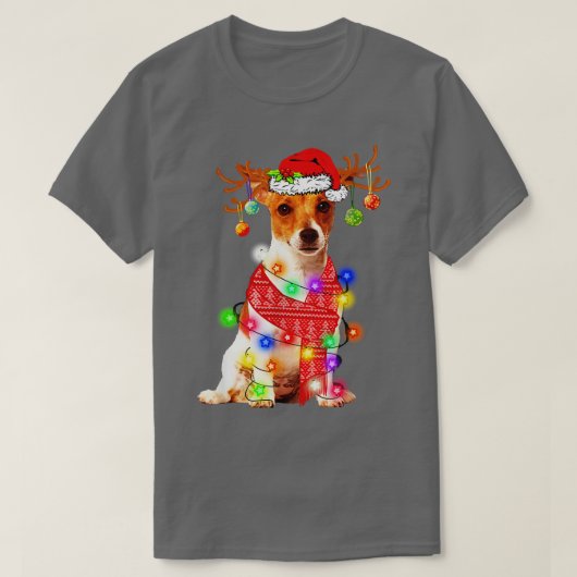 T-shirt Fun Jack Russell Terrier Santa Hat Chien Reindeer (Design devant)