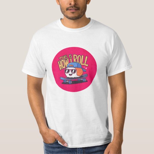 T-shirt Fun Kawaii Sushi sur skate (Devant)
