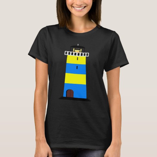 T-SHIRT FUN LIGHTHOUSE BLUE AND YELLOW LIGHT HOUSE SAFETY (Devant)
