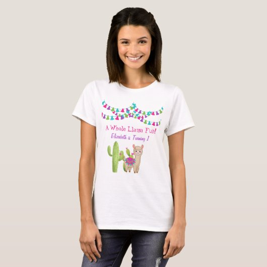 T-shirt Fun Llama entier rose violet Cactus Anniversaire (Devant entier)