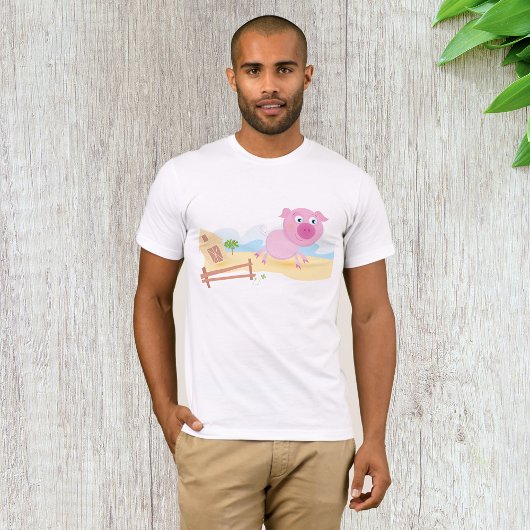 T-shirt Fun Pig sur ferme avec grange et clôture