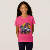 T-Shirt Fun Roaring T-Rex équitation Monster Truck Kids T- (Devant entier)