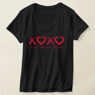 T-shirt Fun rouge en détresse XOXO amour baisers vin choco