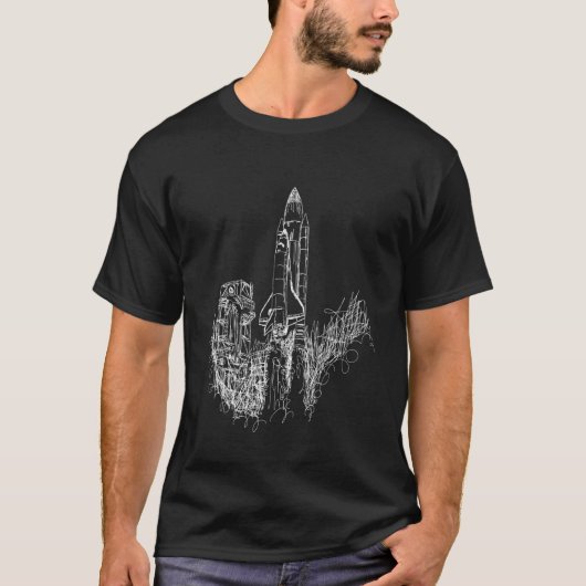 T-shirt Fun Sci fi Space Shuttle Rocket Lancement Doodle S (Devant)