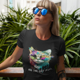 T-shirt Fun Un Chat Cool Maman avec Lunettes de soleil col