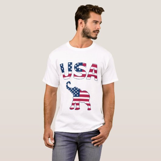 T-shirt Fun USA Map Drapeau Âne éléphant, Rouge Blanc, Ble (Devant entier)