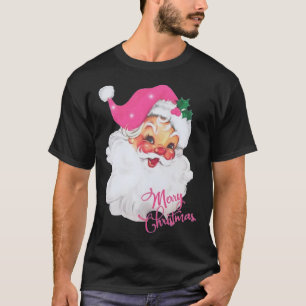 T-shirt Fun Vintage Pink Santa Claus Design de Noël rose
