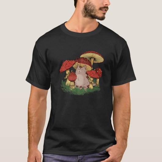 T-shirt Fungus Magic Psilocybin Mushrooms Cat Hippie (Devant)
