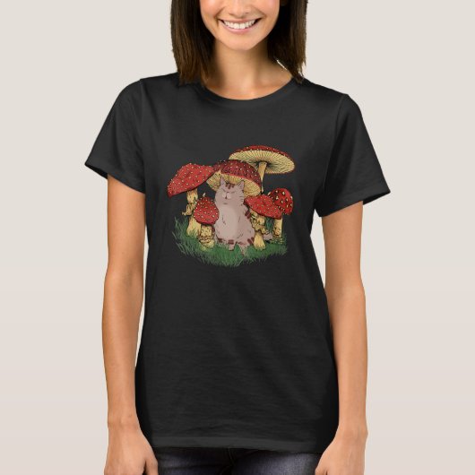 T-shirt Fungus Magic Psilocybin Mushrooms Cat Hippie (Devant)