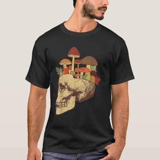 T-shirt Fungus Magic Psilocybin Mushrooms Skull Face Hippi (Devant)