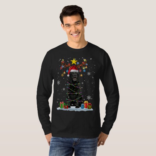 T-shirt Funky Black Lab Chien Reindeer Noël L (Devant entier)