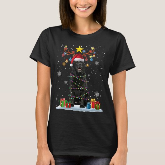 T-shirt Funky Black Lab Chien Reindeer Noël L (Devant)