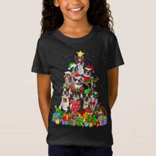 T-Shirt Funky Boston Terrier Chien Noël Lumières de l'arbr