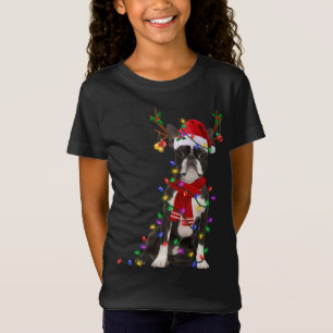 T-Shirt Funky Boston Terrier Dog Tree lumières de Noël Xma