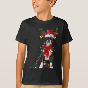 T-shirt Funky Boston Terrier Dog Tree lumières de Noël Xma
