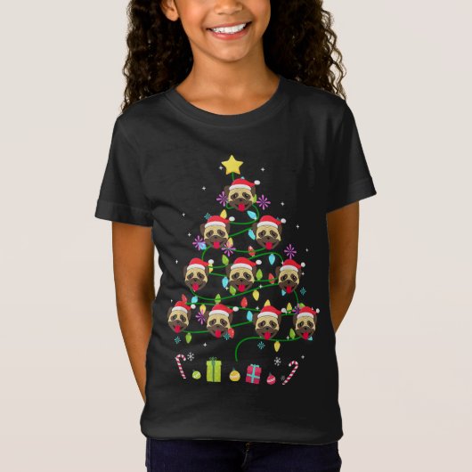 T-Shirt Funky Carlin de Noël Arbre couleur Led Light (Devant)