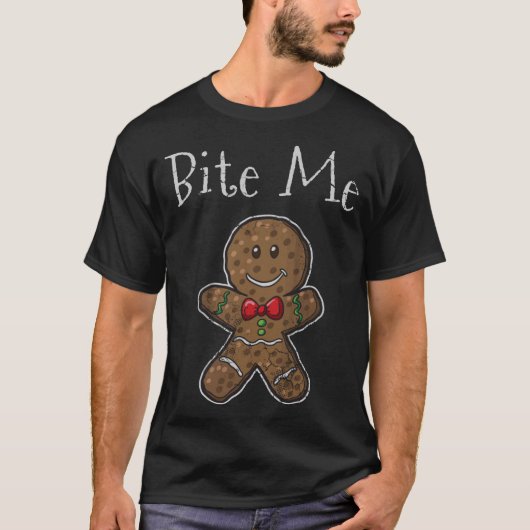 T-shirt Funky Christmas Bite Me Gingerbread Homme (Devant)